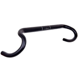 Black Thomson alloy dirt drop handlebar with 25° flare for road bikes, measuring 44-46cm, showing the curved ergonomic design.