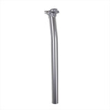 Thomson Masterpiece setback MTB seatpost in silver with infinite tilt adjustment, showcasing its sleek design and adjustable features.