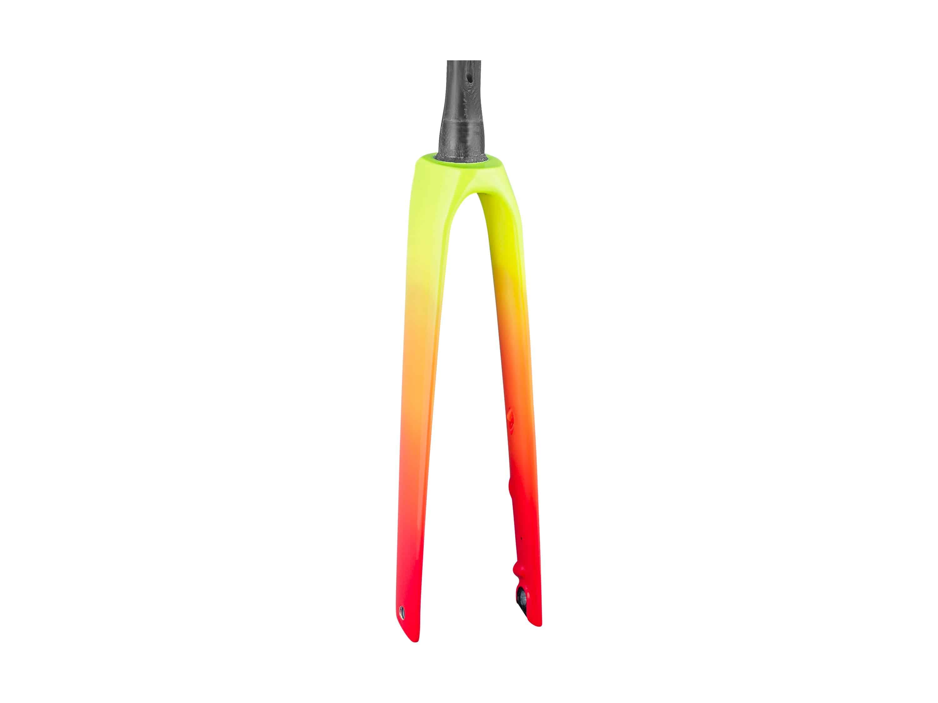 Trek Madone SLR rigid road bike forks with precision steering, black carbon components for lightweight performance and aerodynamic design.