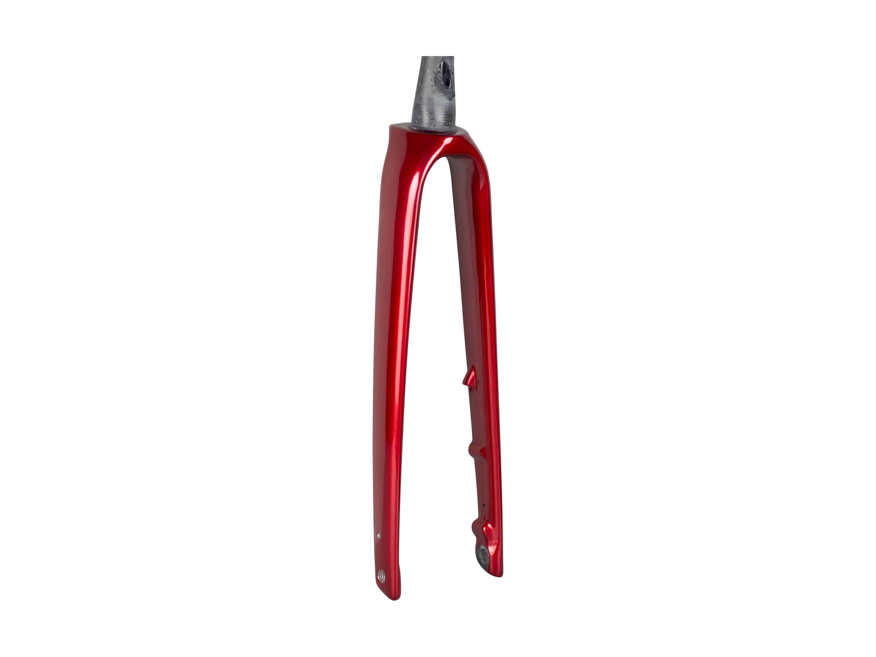 Trek 2023 Domane SL 6 road bike forks for smooth steering and stability, showing the front fork assembly and branding.