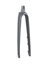 Trek 2023 Domane SLR rigid road bike fork for precise steering, black carbon fiber components, mounted on a Trek road bike