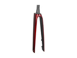 Trek 2024 Madone SL6 700C rigid road bike fork showcasing precise steering components and sleek design.