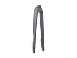 Trek 2025 Domane+ aluminum road bike forks, lightweight components for improved steering control on Trek bicycle.
