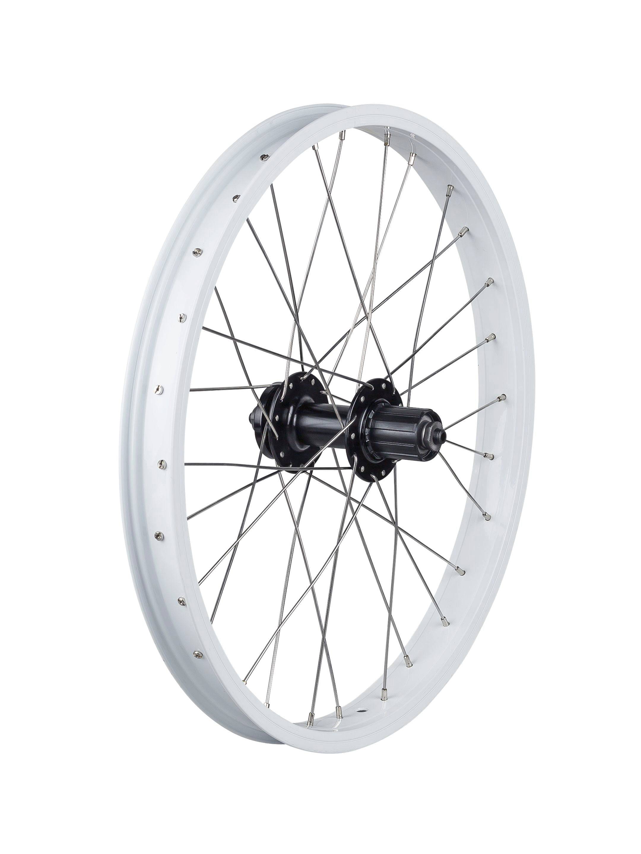 Trek Roscoe Boost 20-inch MTB wheel for trail riding, featuring sturdy mountain bike components with black rim and spokes.