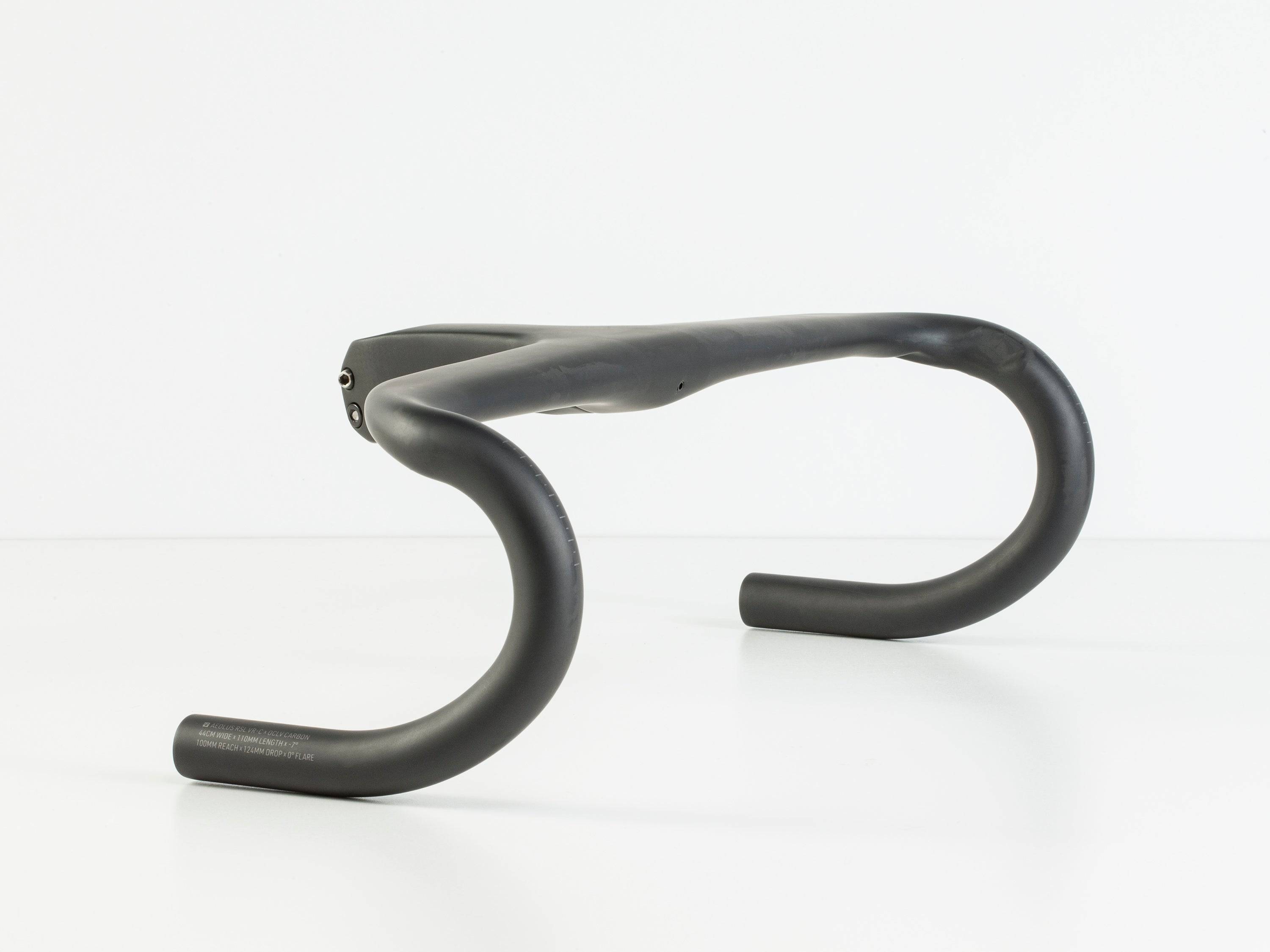 Bontrager Aeolus RSL VR-C road handlebar and stem combo with aerodynamic design for cycling performance and lightweight components.
