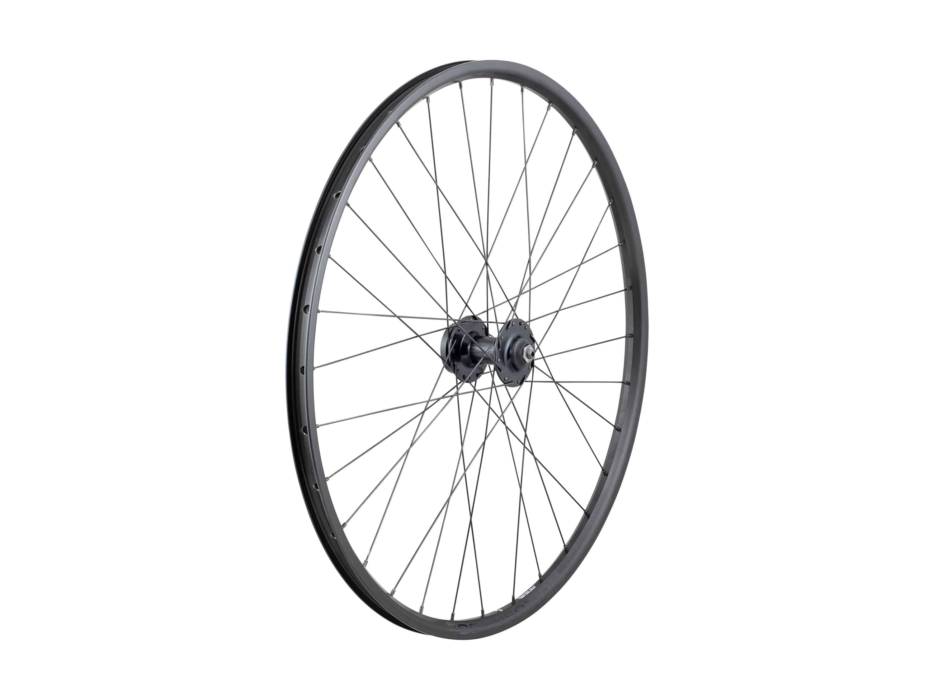 Bontrager 26-inch MTB wheel with Schrader valve and 6-bolt disc brake mount, suitable for mountain biking components.