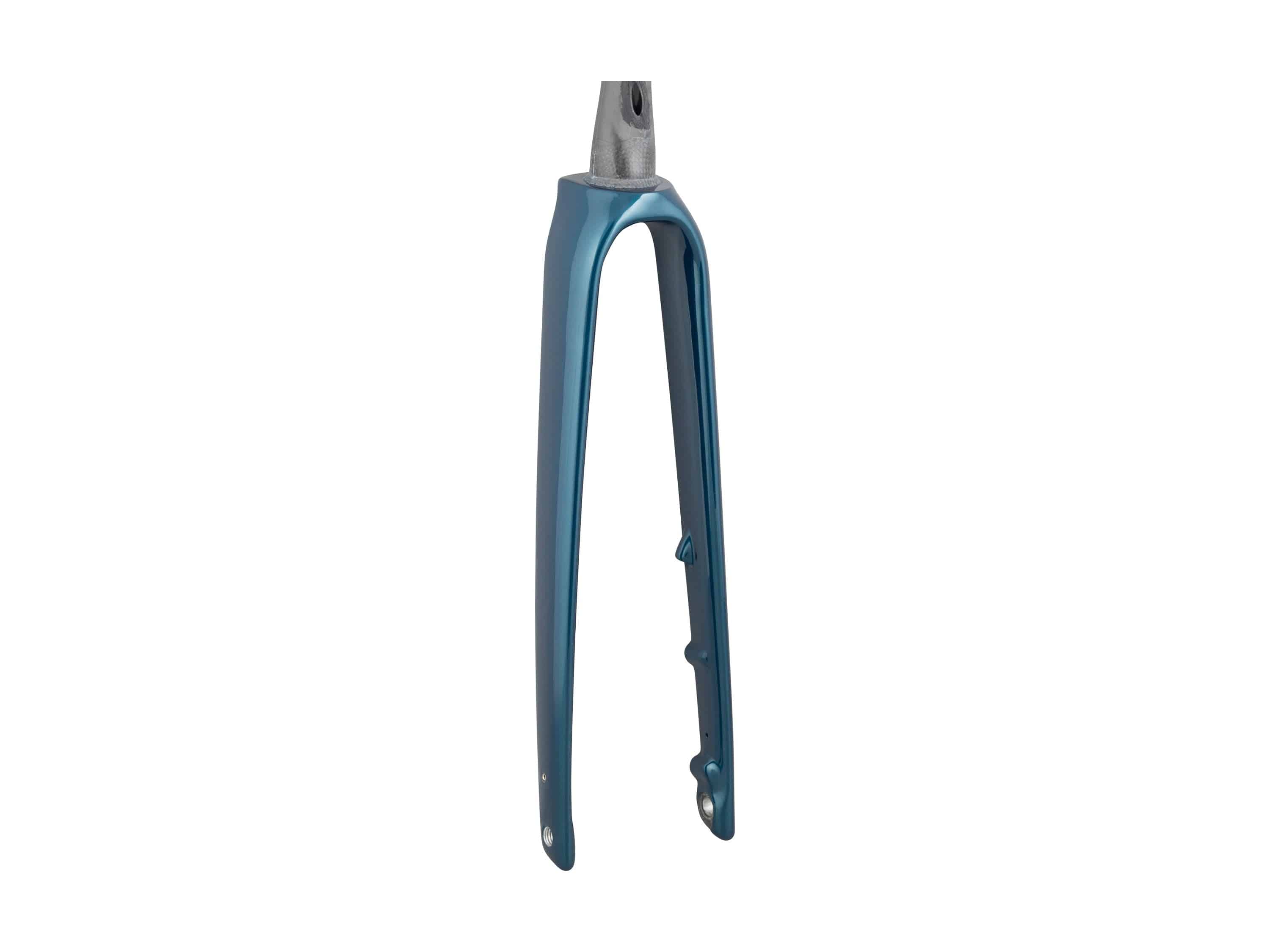 Trek Domane SL 5 road bike forks showing lightweight carbon construction and precise steering features.