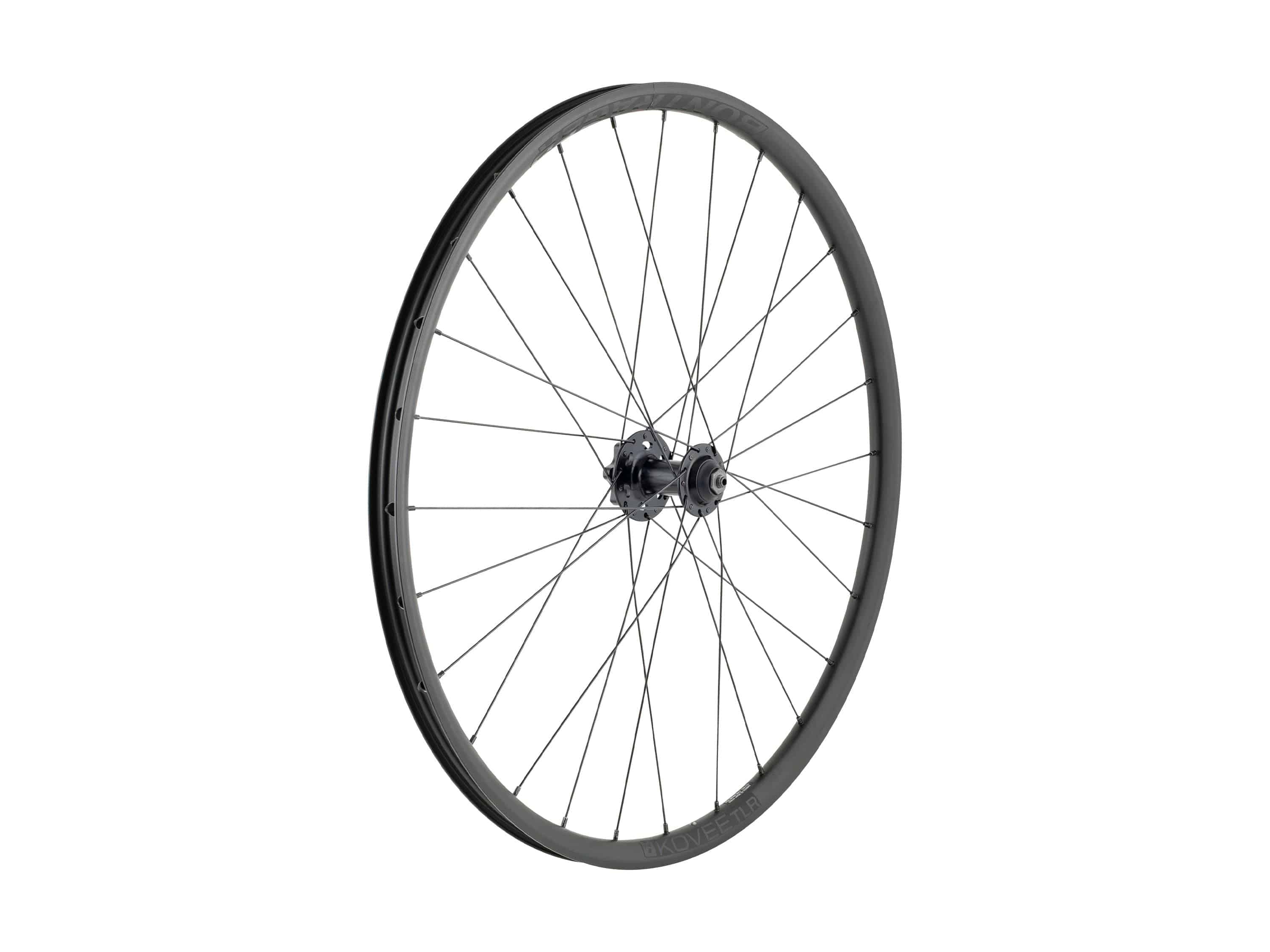 Bontrager Kovee 25 TLR 28H 26-inch MTB wheel with 6-bolt disc brake compatibility for mountain biking.