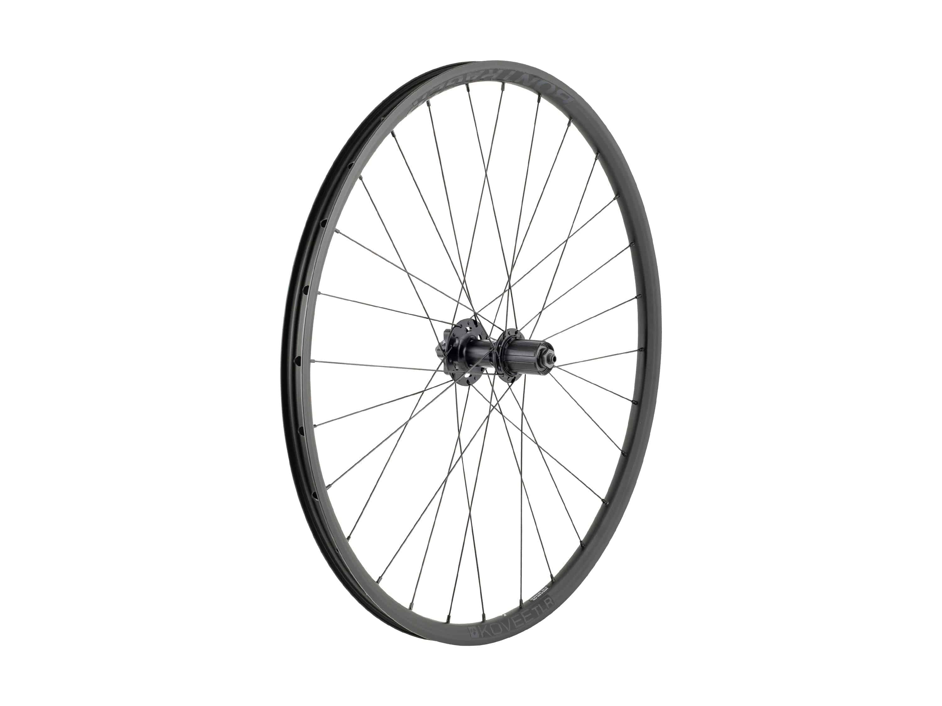 Bontrager Kovee 25 TLR 28H 26-inch MTB wheel with 6-bolt disc brake compatibility, lightweight bicycle component.