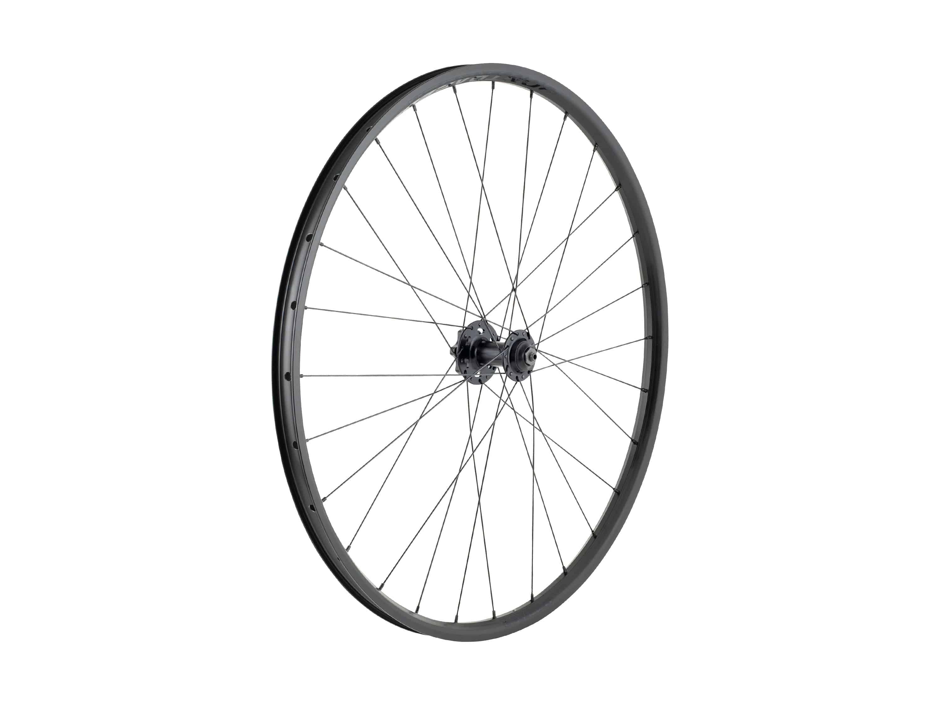 Black Trek Bontrager Kovee 25 TLR 29-inch MTB rear wheel with 28 spokes, 6-bolt disc, Shimano HG 8/9/10-speed compatible