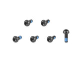 Set of six Bontrager M5x0.8 button head cap screws for bike frame components, showing shiny metal screws with hex heads.