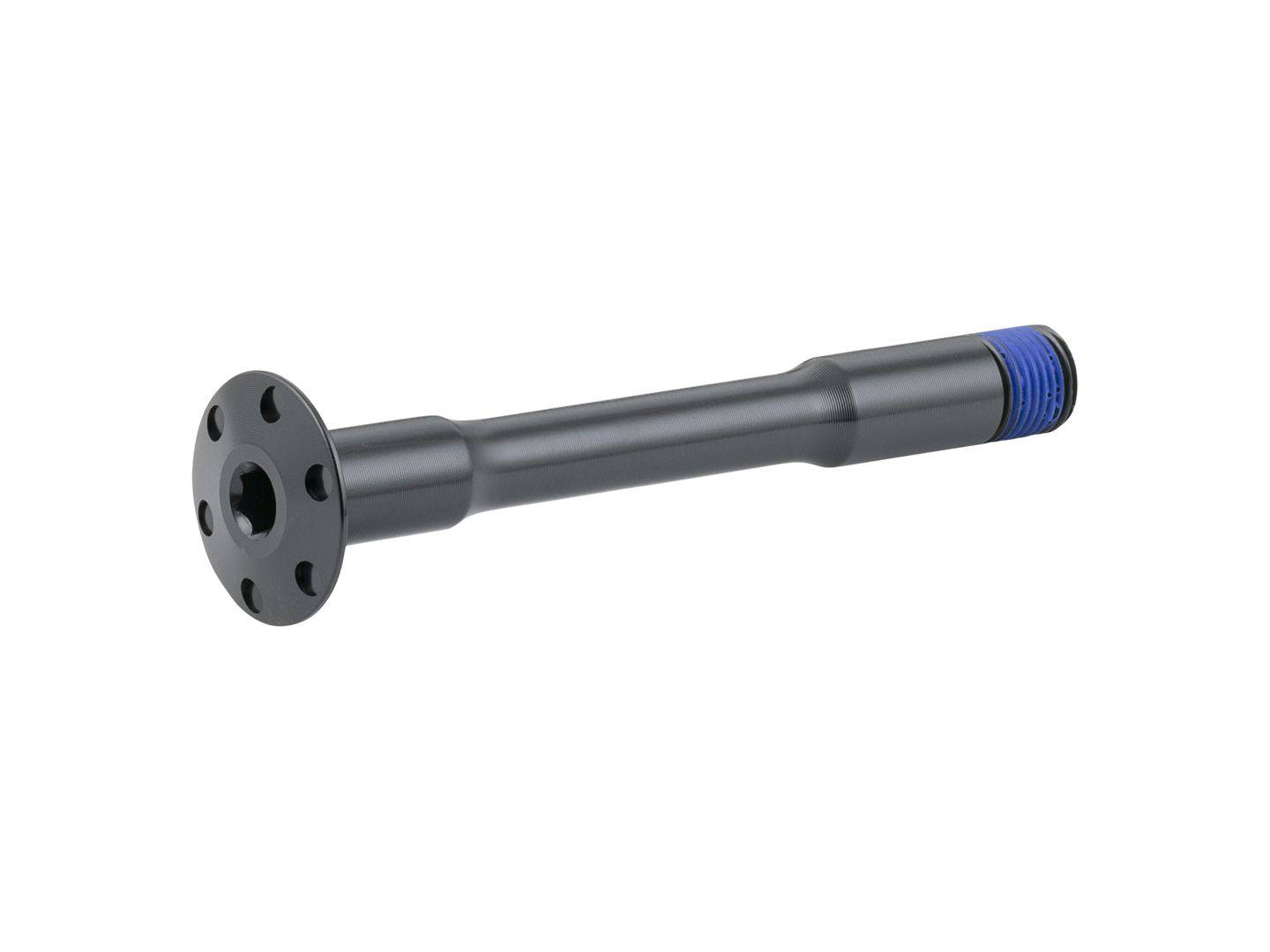 Trek Rocker Pivot Bolt M10 x 1.5 thread, 84mm length, black and blue suspension component for bike suspension systems.