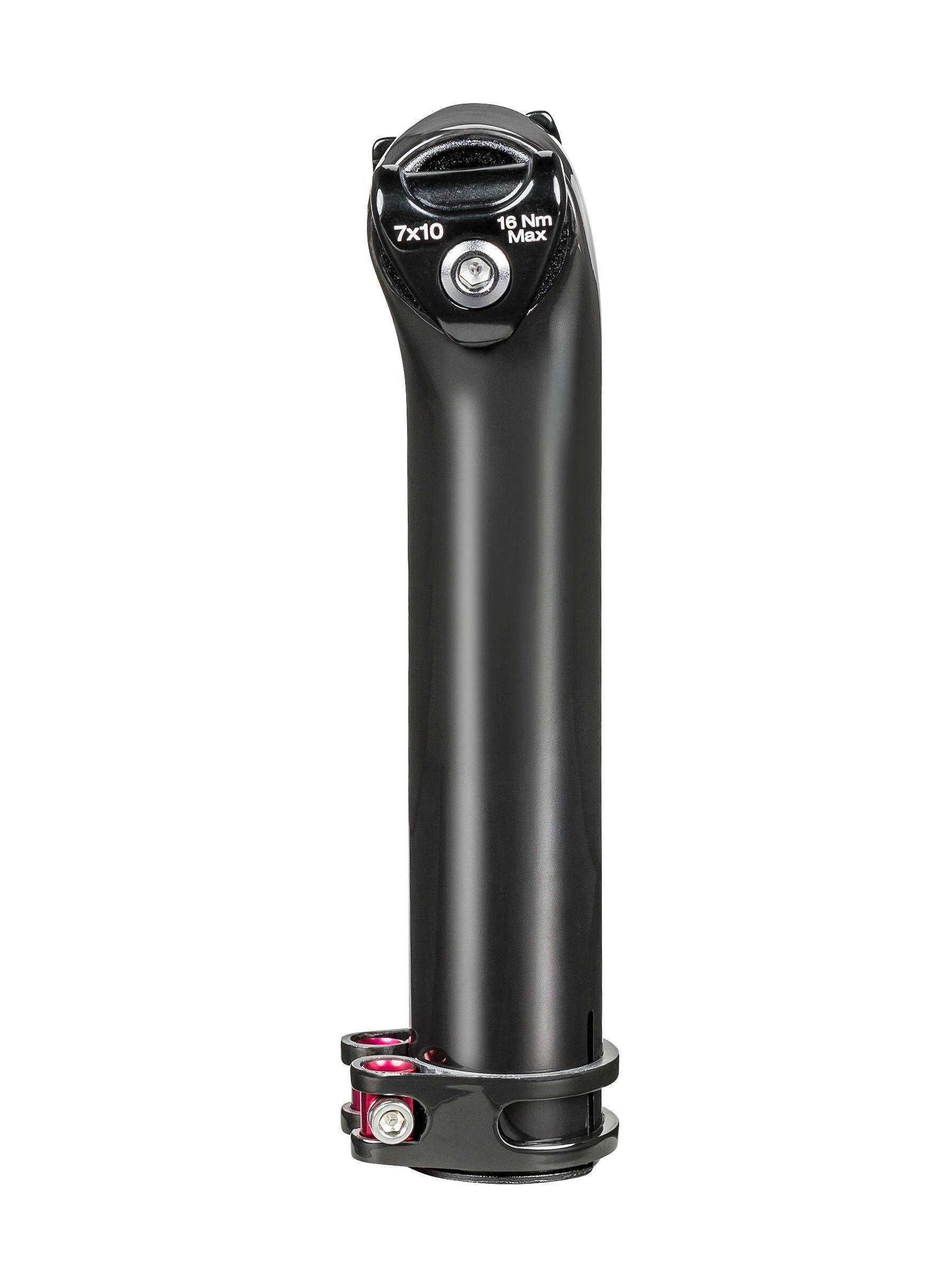 Bontrager round carbon seatpost mast cap with 10mm ears for Trek bikes, close-up view of the component on a bicycle.