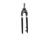 Trek Verve+ CPT rigid forks for road bikes, durable component upgrade, showing a close-up of the bike's front fork and steering system.