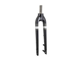 Trek Verve+ CPT rigid forks for road bikes, durable component upgrade, showing a close-up of the bike's front fork and steering system.