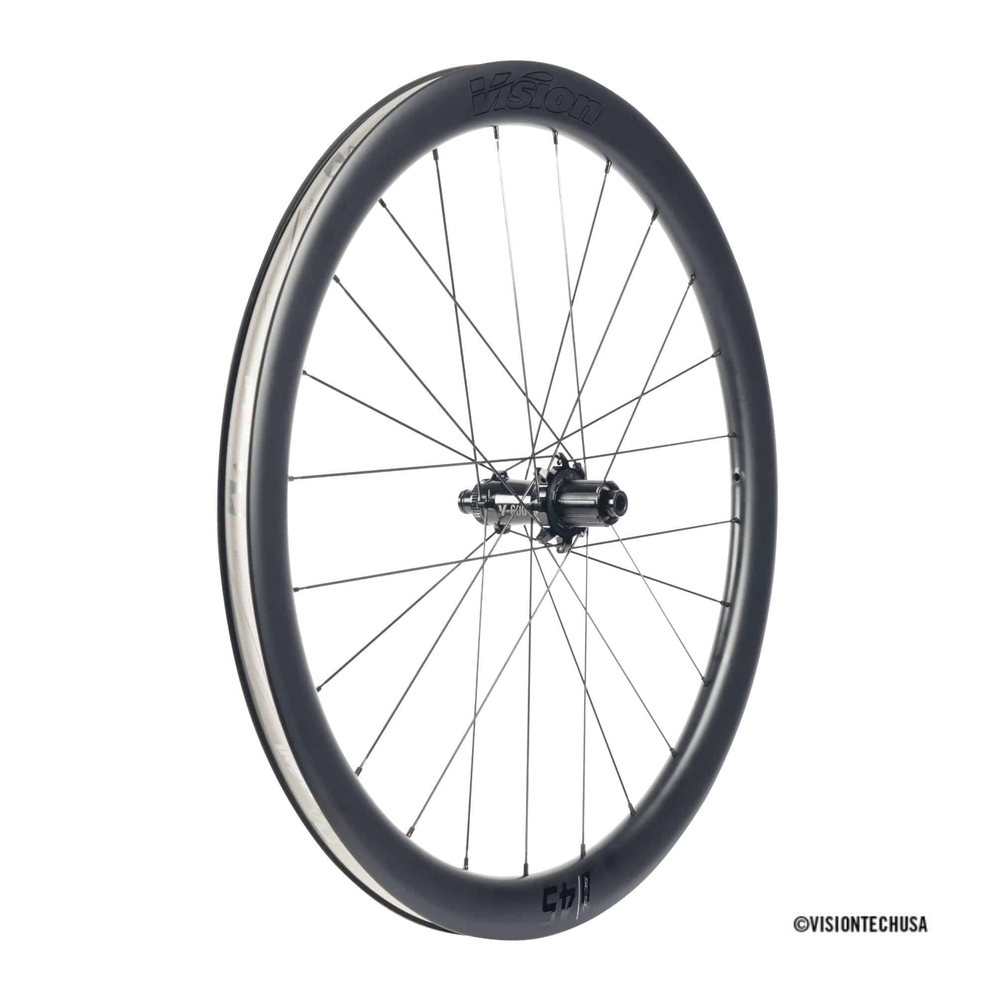 Vision SC 45 SL i23 disc carbon wheelset for road bikes with Shimano 11-12 speed, showing lightweight carbon rims and aerodynamic design.