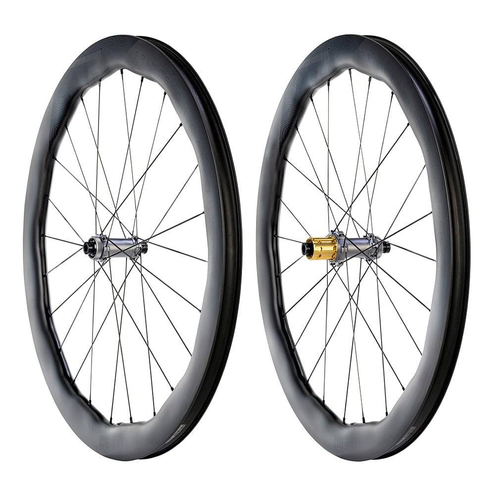 Princeton CarbonWorks Dual 5550 Evolution Tactic hubs wheelset with tubeless-ready carbon wheels for high-performance cycling.