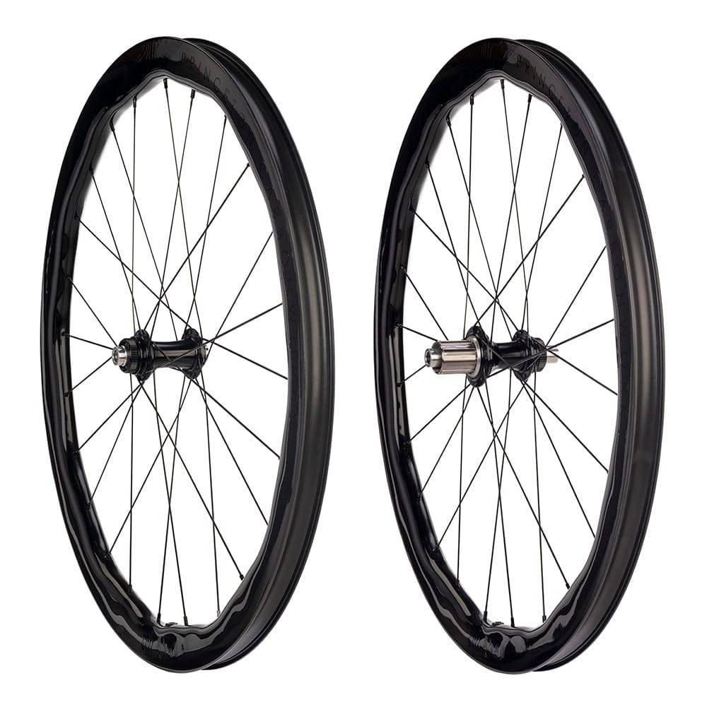 Princeton CarbonWorks Grit Evo 4540 disc wheelset with white Industries hubs for gravel and road racing bikes.