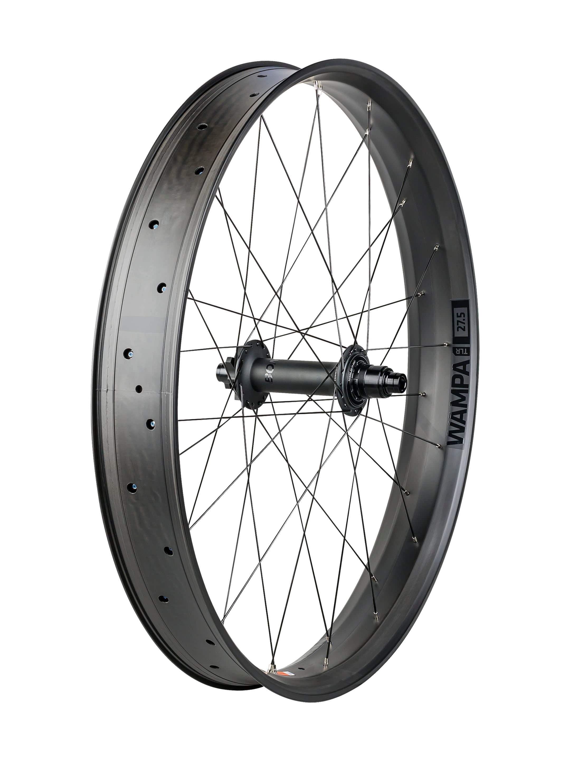 Black Bontrager Wampa TLR Disc MTB wheel 27.5-inch tubeless-ready mountain bike component with disc brake compatibility.