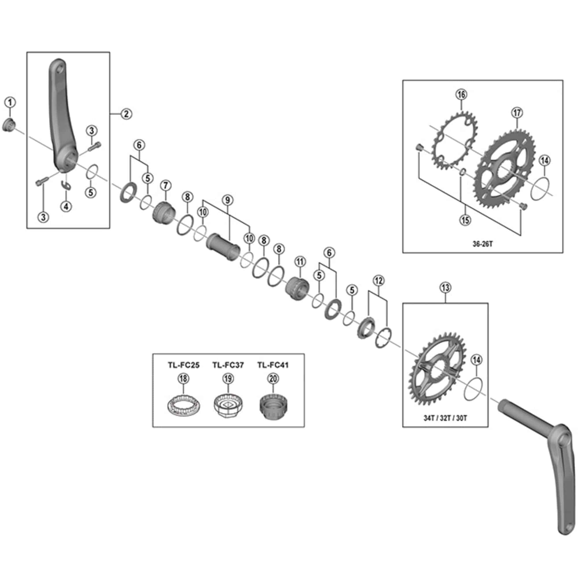 Shimano SLX FC-M7100 left hand crank arm, 170mm replacement bicycle component, shown in exploded view image.