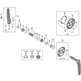 Shimano SLX FC-M7100 left hand crank arm, 170mm replacement bicycle component, shown in exploded view image.