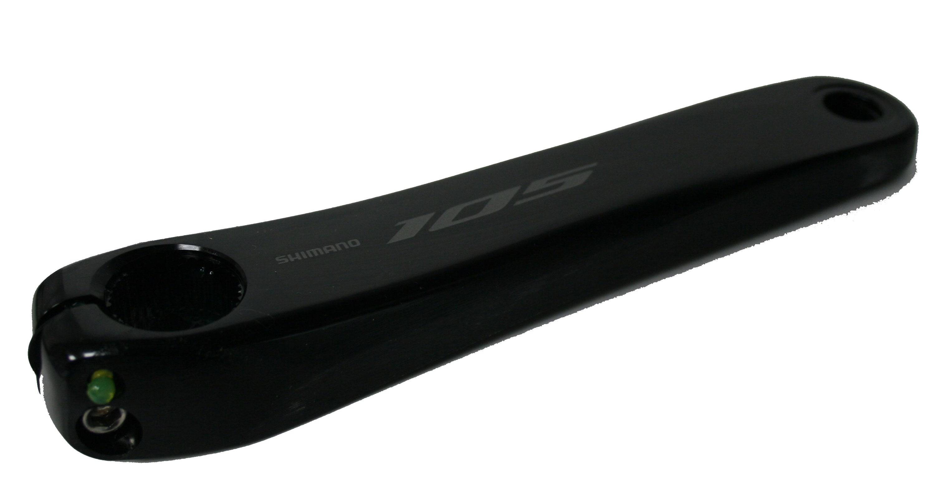 Shimano 105 FC-R7100 left hand crank arm, 165mm, for 12-speed road bike components, showing the crank arm and Shimano branding.
