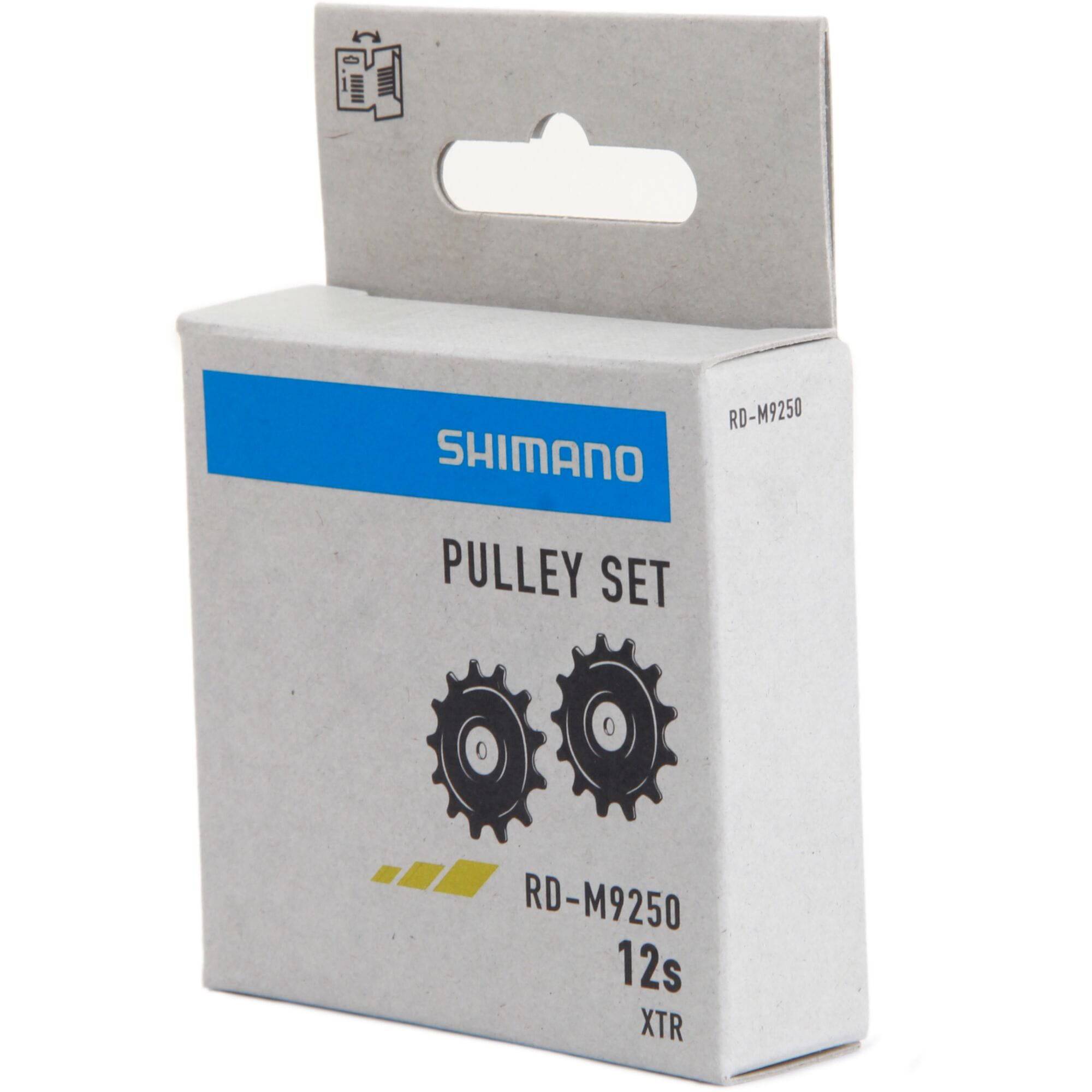 Shimano Spares RD-M9250 rear derailleur tension and guide pulley set for bicycle components, shown in the image.