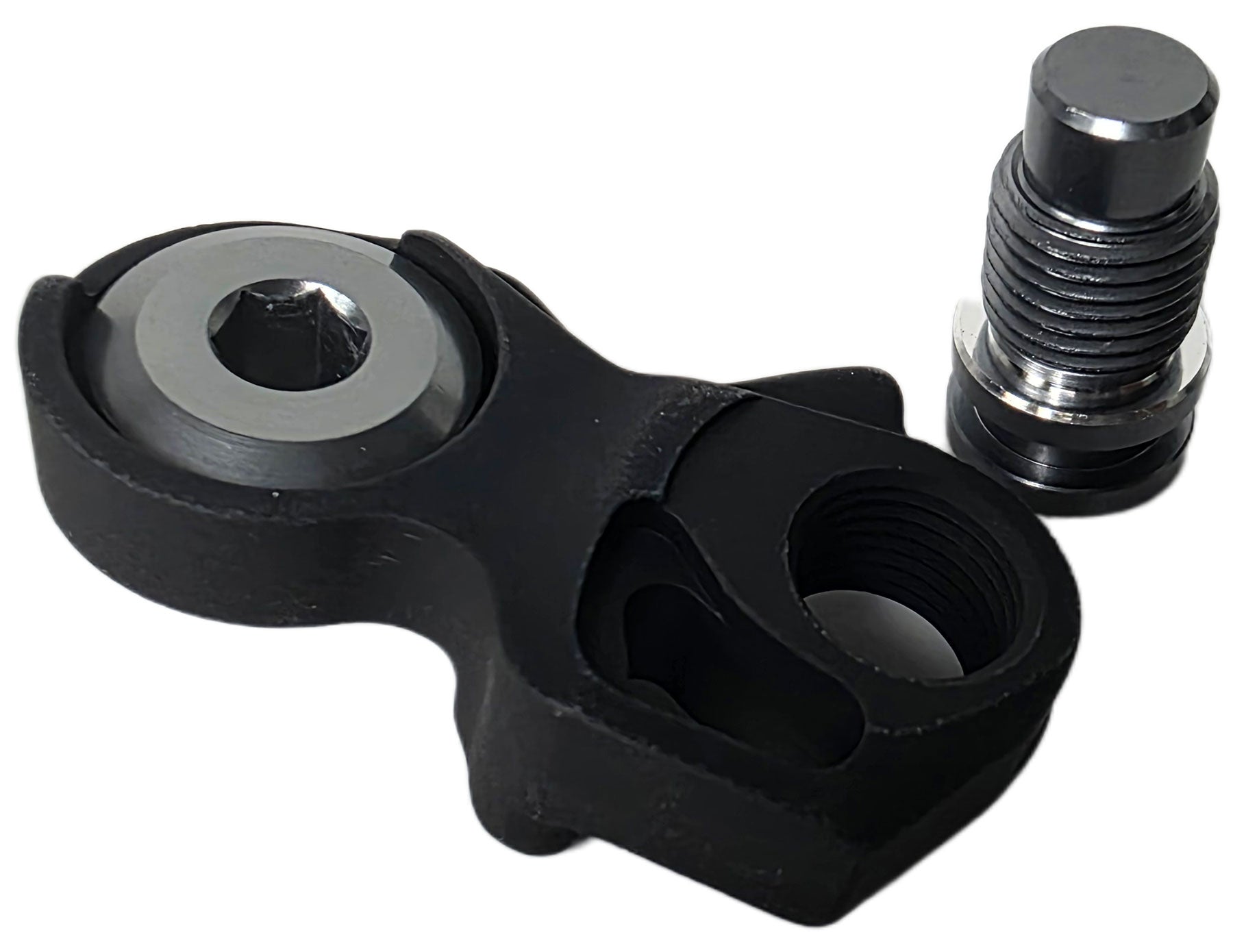 Shimano Spares RD-R9150 bracket axle unit for front derailleur replacement, showing a close-up of the component on a white background.