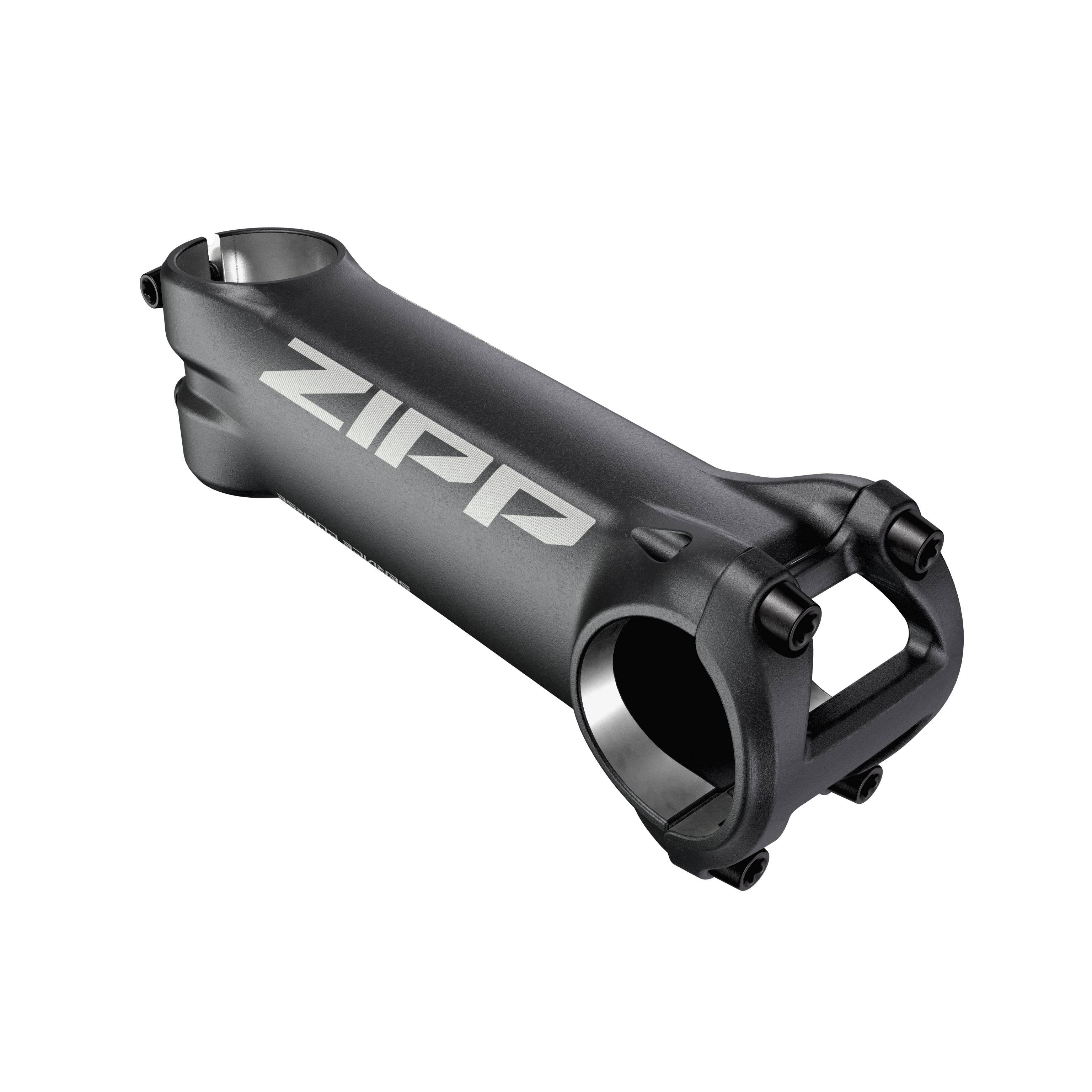 Zipp Service Course 6° bike stem with 31.8mm clamp and universal faceplate mounted on a 1-1/8 inch steerer tube.