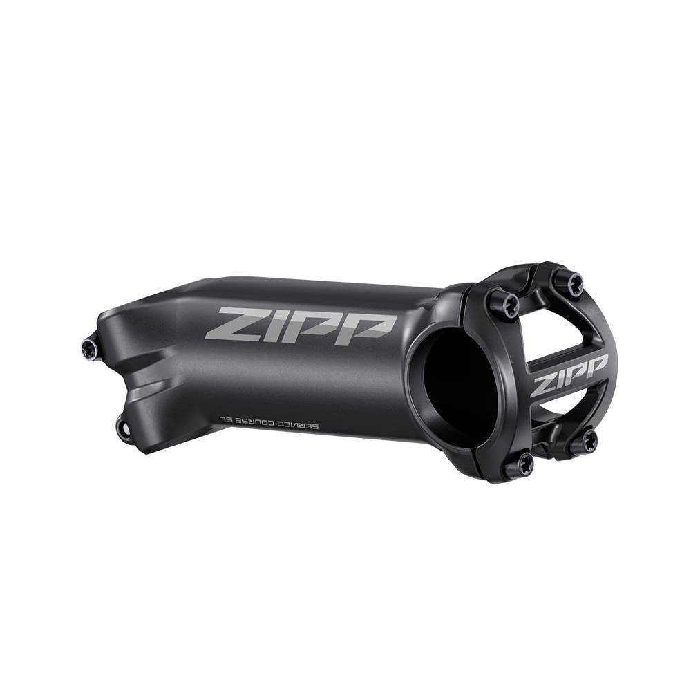 Zipp Service Course SL Stem with 17° angle and universal faceplate for road bikes, showing sleek black design and sturdy build.