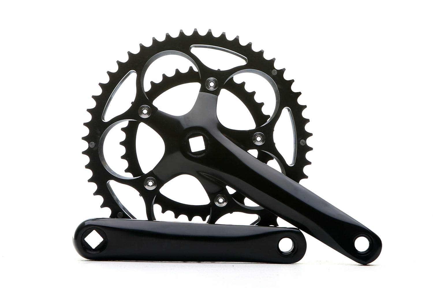 FBI Compact Chainset 46/34T 165mm cranks with 5-bolt 110mm PCD for tapered bottom brackets on a bicycle.