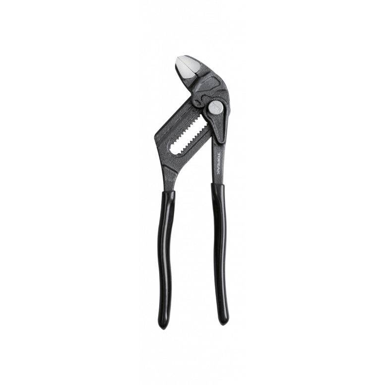 Topeak 7-inch Pliers Wrench Team Issue black with PVC handle for workshop use, showing the tool's adjustable jaw and ergonomic grip.