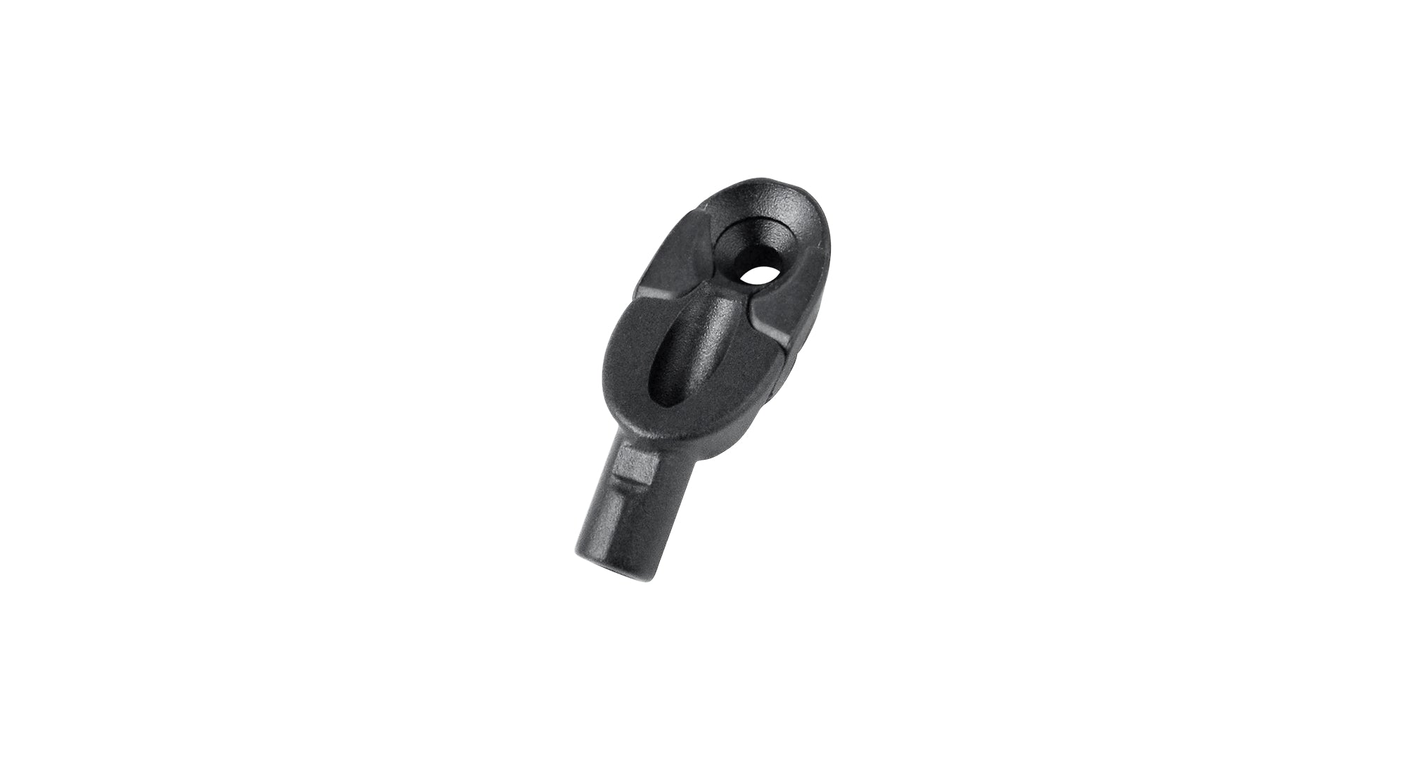 Black Trek Control Freak headtube cable guide for efficient bike cable routing, mounted on a bicycle frame.