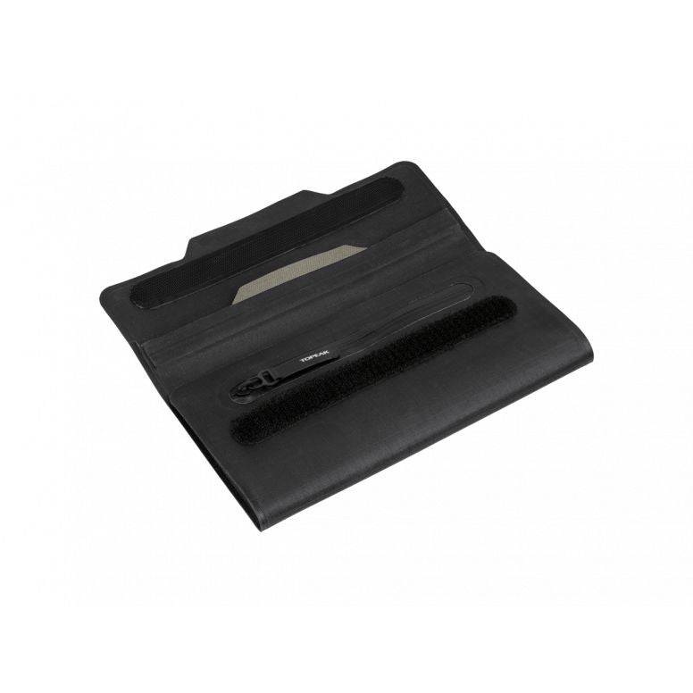 Topeak Drywallet Large waterproof phone wallet in black with IPX5 protection, designed for cycling accessories.