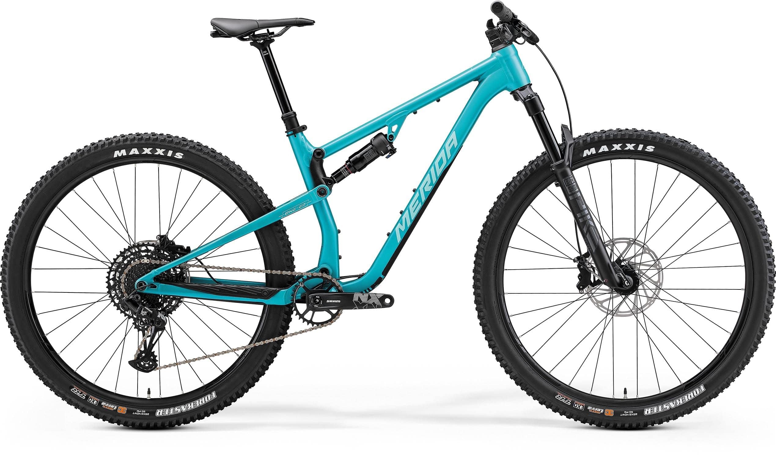 Merida One-Twenty 700 mountain bike with 130mm suspension and Sram Eagle NX groupset, shown on rugged trail.