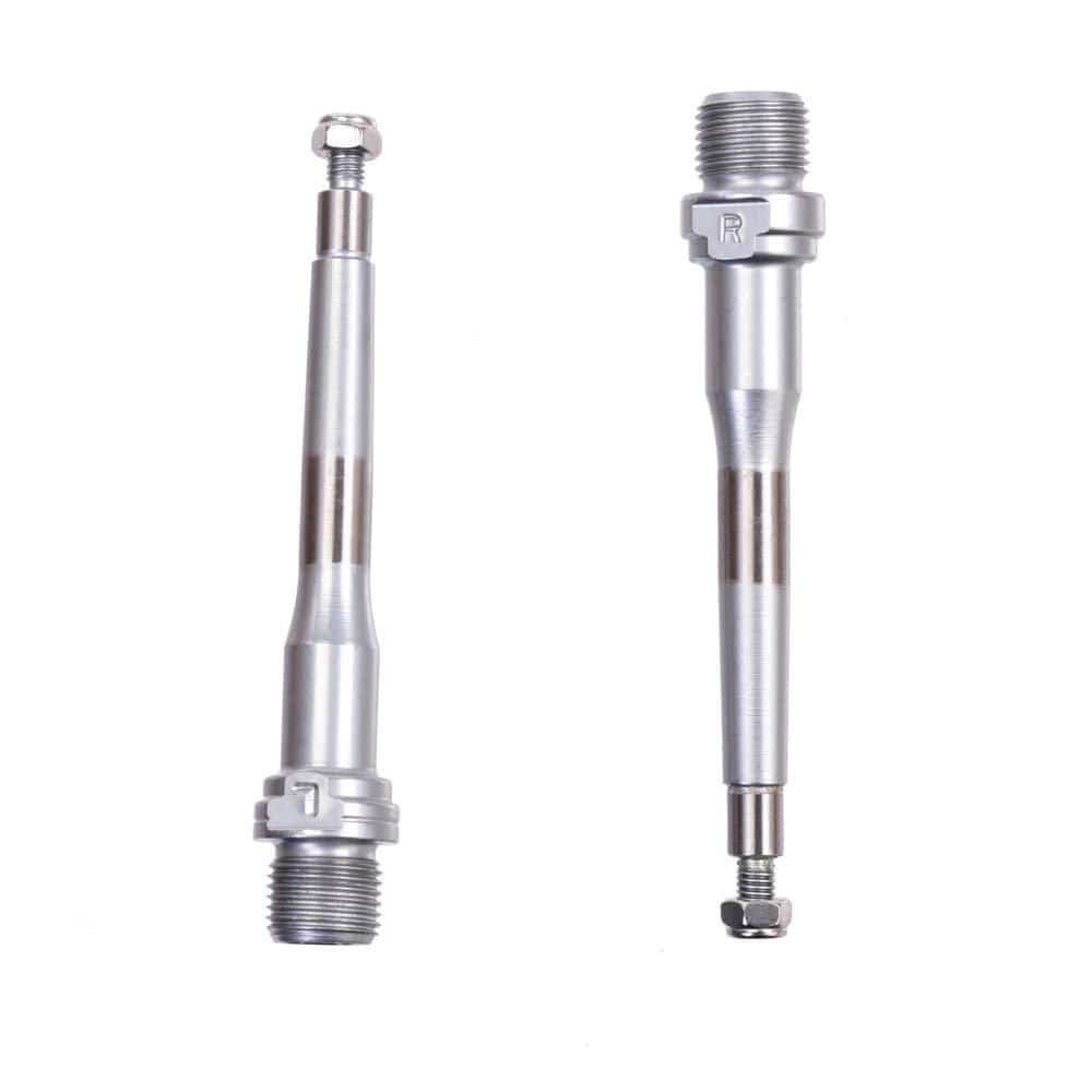 HT Components bike axle replacement part for transmission, showing a close-up of the durable metal axle on a plain background.