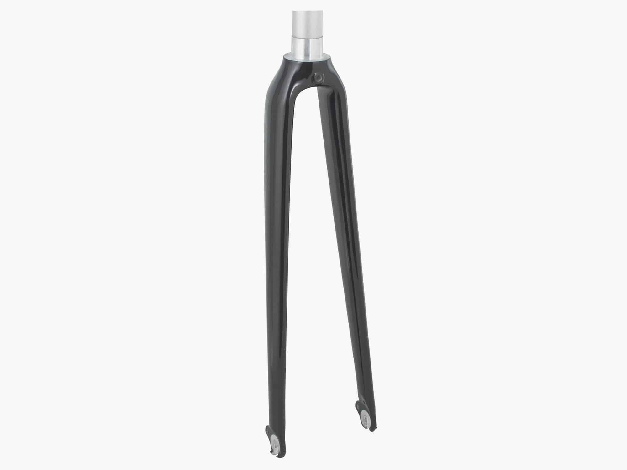 Trek 1-Series neutral black 700c road bike fork with 340mm length and 40mm rake, showing the fork's sleek design and matte finish.