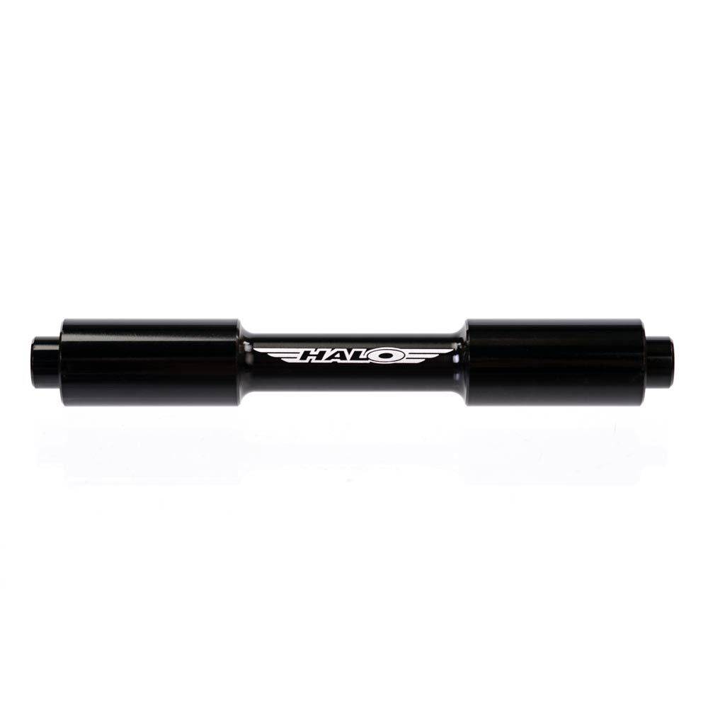 Halo 15mm QR front T-axle adaptor hub spare for quick release forks, showcasing a metal bike component with threading and axle design.