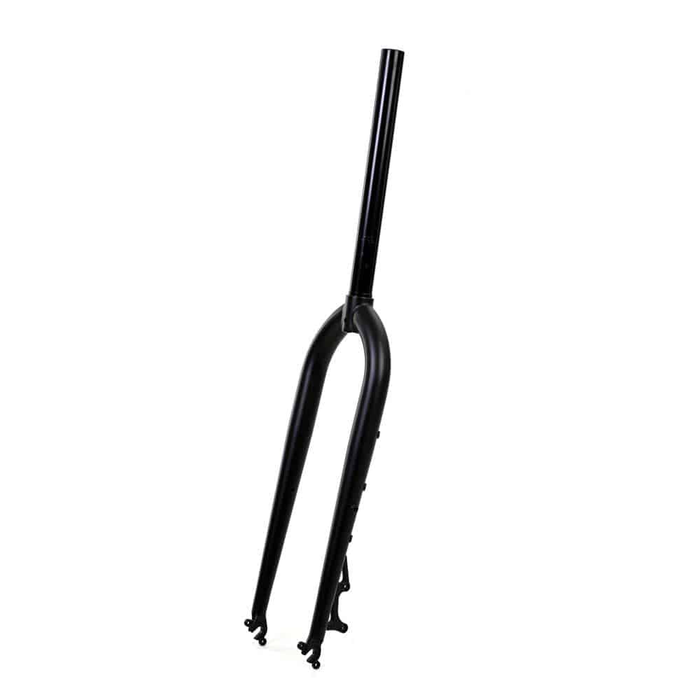 Light Blue Darwin MTB 45mm offset rigid fork for mountain biking, showcasing the lightweight steel construction and precise steering.