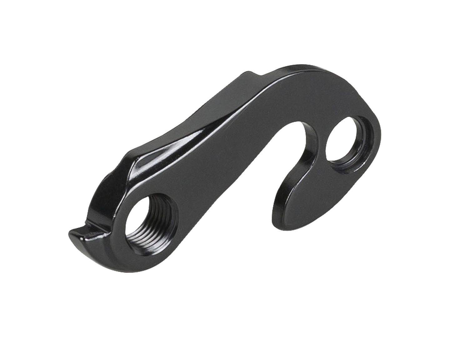 Trek 6061 flip-flop rear derailleur hanger in black, 135mm Q/R rear drive side bike component, made from durable metal.