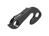 Trek 6061 flip-flop rear derailleur hanger in black, 135mm Q/R rear drive side bike component, made from durable metal.
