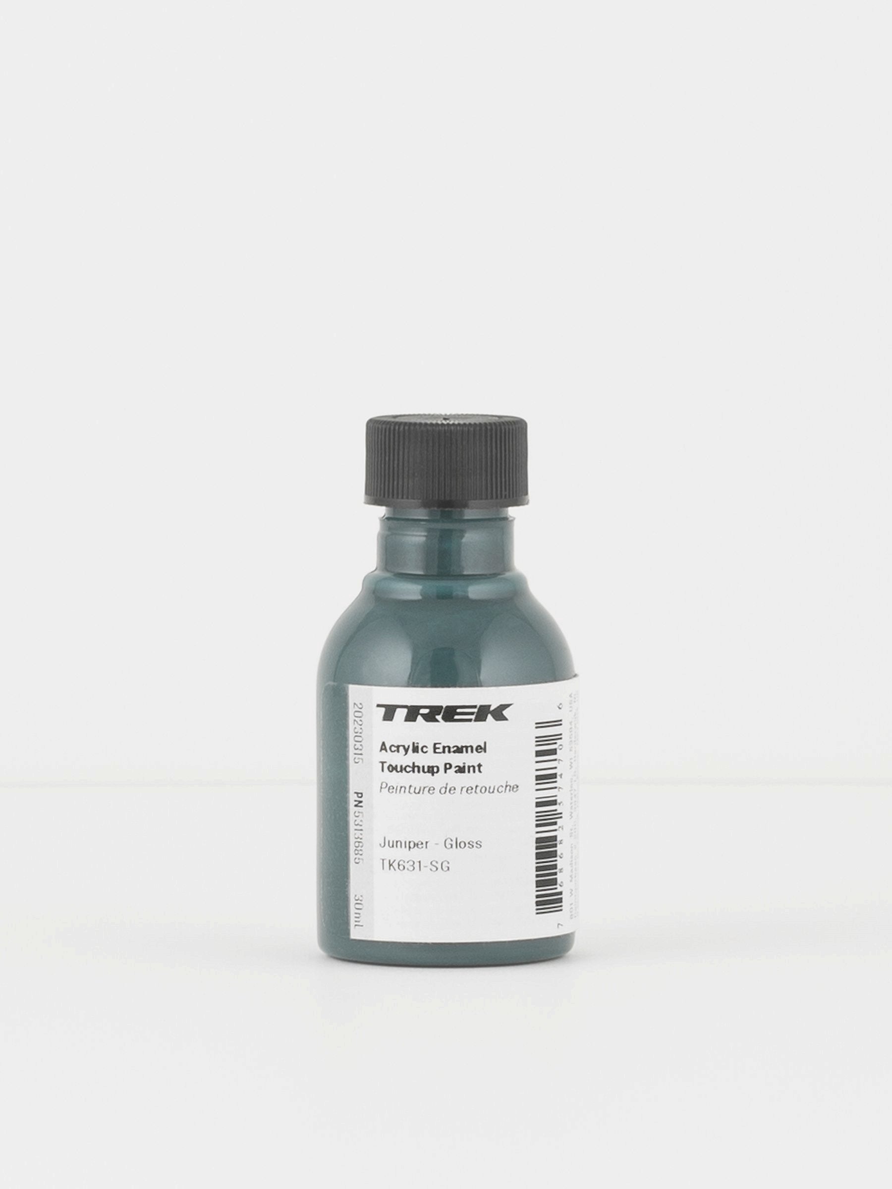 Trek Diamant Gloss Blue/Green Juniper touch-up paint for bike frame repair, showing a small paint container with color swatch.