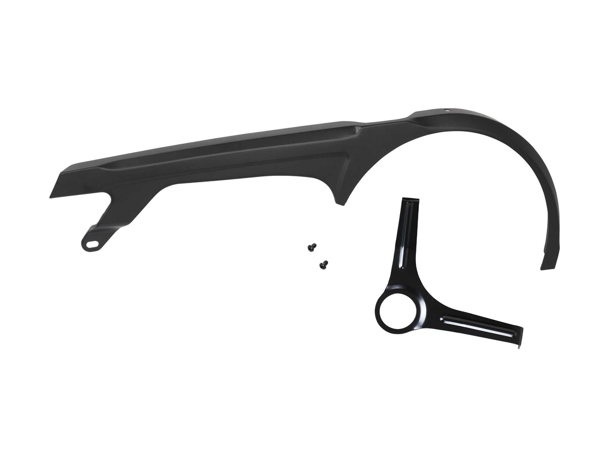 Black Bontrager Trek-Diamant 2-Piece Bottom Bracket Mount Chainguard for bike components, one size, mounted on a bicycle.