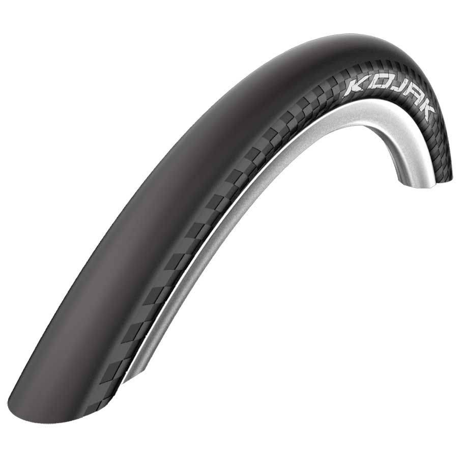 Schwalbe Kojak RaceGuard road bike tire with lightweight, puncture-resistant design and sleek black tread for high-performance cycling.