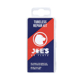 Joe's No Flats tubeless tire repair kit with compact storage and versatile strips, shown with repair tools and strips inside the kit.