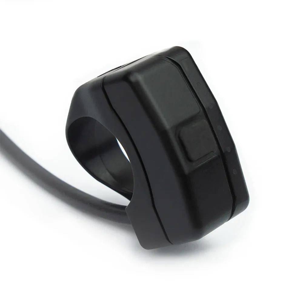 Fazua Ride 50 Remote BX handlebar control for e-bike drive systems, mounted on a bike handlebar, with buttons and display.