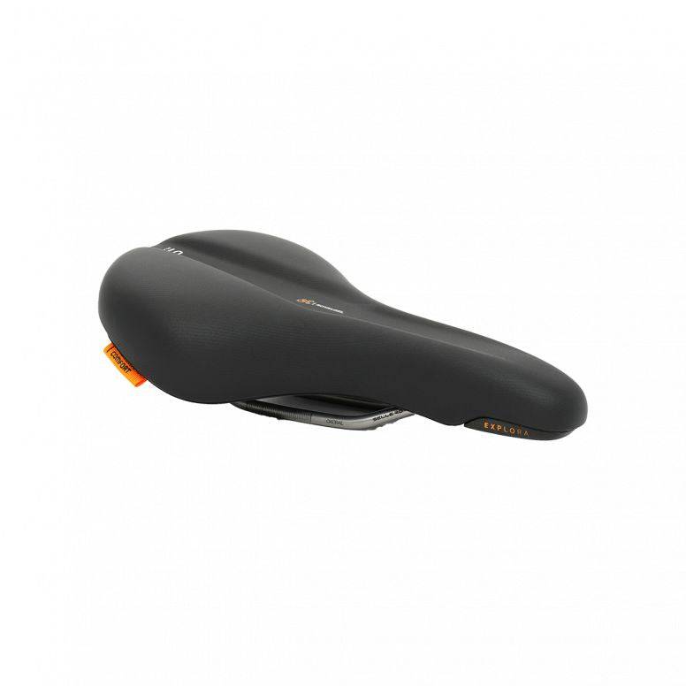 Selle Royal Explora Black bike saddle with Royalgel cushioning and ICS system, designed for comfortable moderate riding.