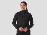 Trek Circuit Women's waterproof rain cycling jacket, lightweight and packable, shown in bright yellow with reflective details.