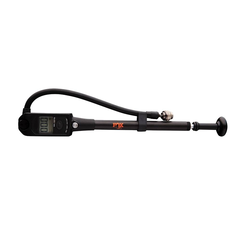 Fox Tool Digital Shock Pump with swivel head for DPS and DPX2 shocks, showing digital display and ergonomic design.