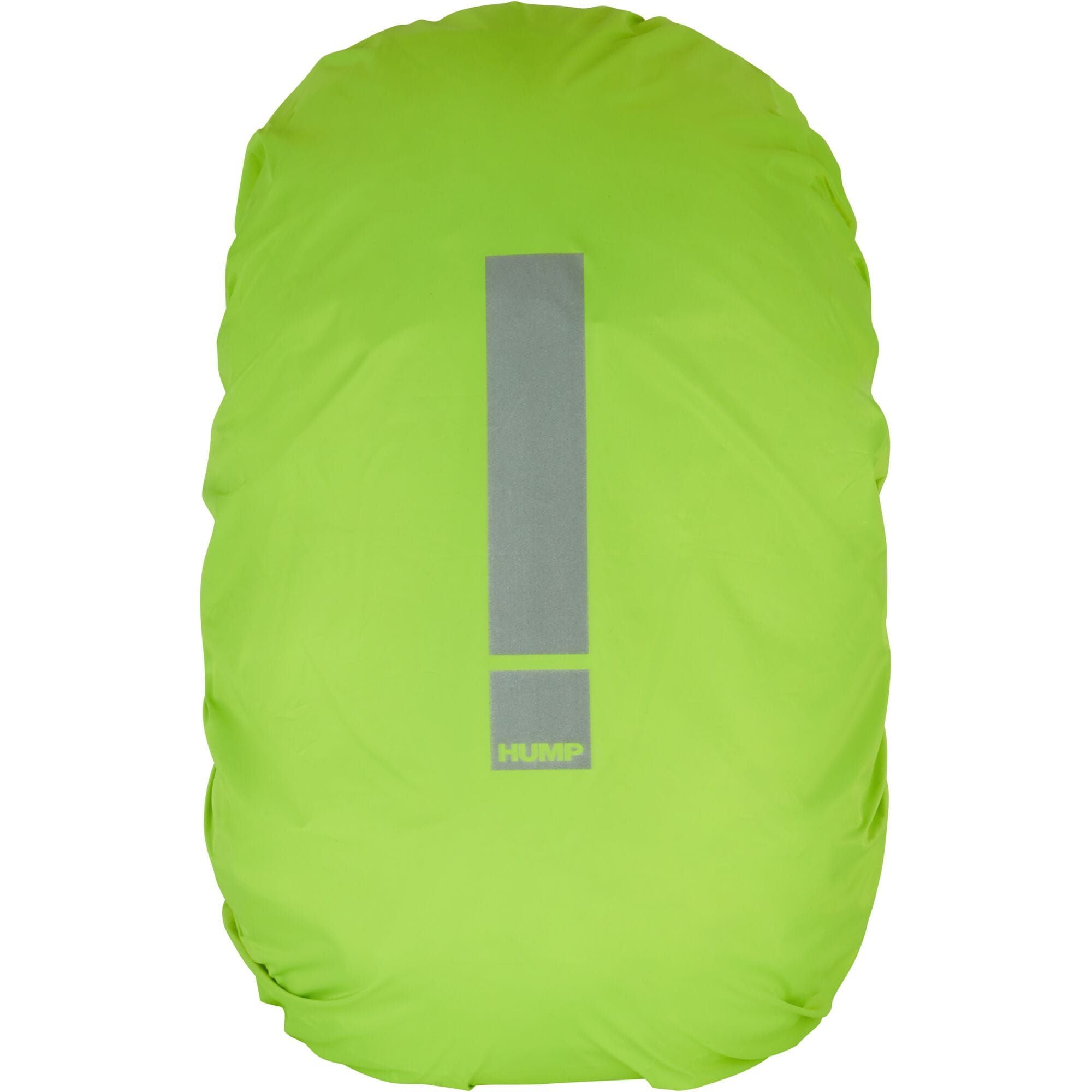 HUMP waterproof backpack cover in hi-viz yellow designed for 40-50L packs, reflective for high visibility and protection.